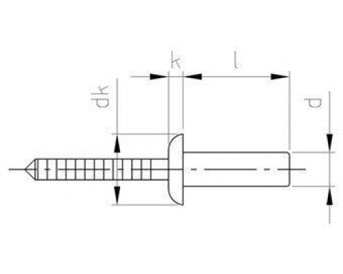 Заклепка 3.2x14 ISO 16585 A2 нержавеющая, глухая, с плоской головкой, закрытая, рифленая оправка Заклепка 3.2x14 ISO 16585 A2 нержавеющая, глухая, с плоской головкой, закрытая, рифленая оправка