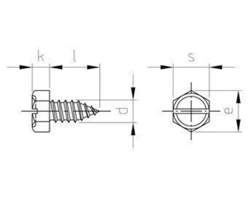 DIN 7976 A2 C 4,8X13 SZ Винт самонарезающий с шестигранной головой и прямым шлицем нержавеющий