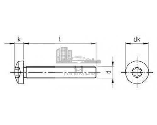 ISO 14583 A4 M 2X8 TX6 Винт нержавеющий с полукруглой головой и звездообразным шлицем TX (TORX)