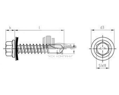 Art. 9604 A2 5,5X30 Саморез с шестигранной головкой и уплотнительной шайбой 14 мм  купить в Москве