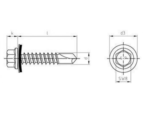 Art. 9604 A2 5,5X30 Саморез с шестигранной головкой и уплотнительной шайбой 14 мм  купить в Москве