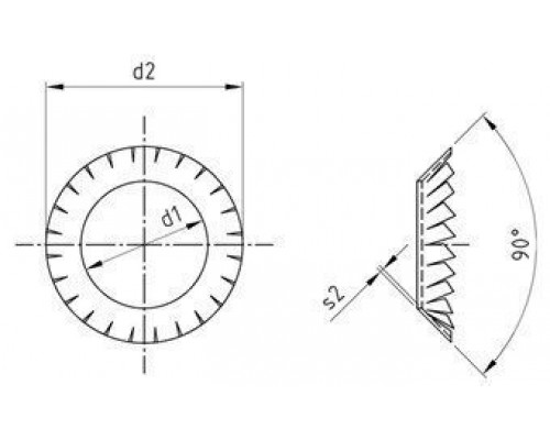 DIN 6798 A2 V 3,2 Шайбы тип V с внешними зубьями для винтов с потайной головкой стопорные пружинные