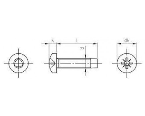 DIN 7500 A2 CE M4X10 Z Винт резьбовыдавливающий с цилиндрической головой со сферой тип C, шлиц PZ