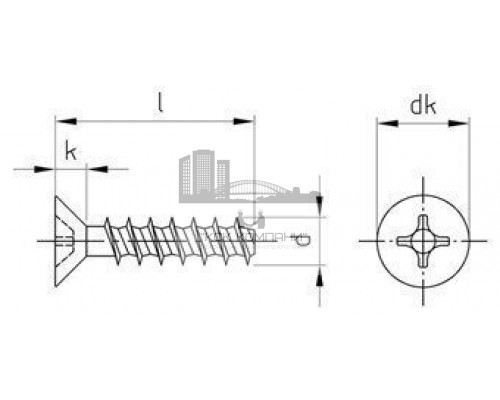 Art. 9090 A2 4,0X16 H Саморез притупленный с потайной головой шлиц PH для термопластичных материалов  купить в Москве