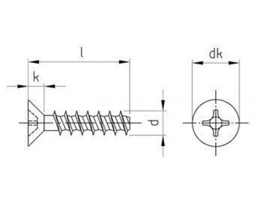 Art. 9090 A2 3,5X10 H Саморез притупленный с потайной головой шлиц PH для термопластичных материалов