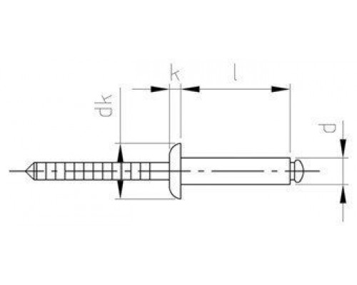 Заклепка ISO 15983 A2/A2 4X25 нержавеющая вытяжная, открытый конец, рифленая оправа со стандартным бортиком