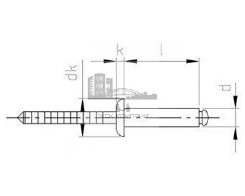 Заклепка ISO 15983 A2/A2 5X30 нержавеющая вытяжная, открытый конец, рифленая оправа со стандартным бортиком