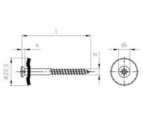 Art. 9068 A2 4,5X55 Z Шуруп по дереву с полупотайной головой с закрепленной EPDM-шайбой (20 мм), шлиц PZ