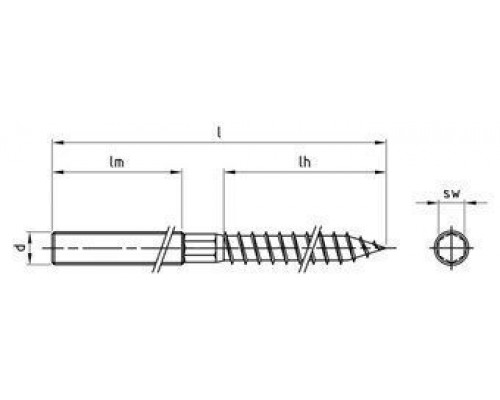 Art. 9082 A2 M 8X160 Винт-шуруп без поперечной плоскости нержавеющий (резьбовой нагель)