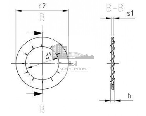 DIN 6798 A2 J 5,3 Шайбы тип J с внутренними зубьями стопорные пружинные