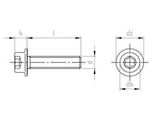 Art. 14579 A2 M 8X16/16 TX40 Винт нержавеющий с цилиндрической головой, с фланцем и насечками под шляпкой, с звездообразныv шлицем TX (Torx)