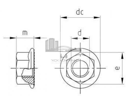 DIN 6923 М10 SW15 A4 Гайка нержавеющая, шестигранная с зубцами фланцевая