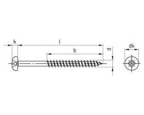 Art. 9048 A2 6,0X130/70 Z Саморез универсальный с полукруглой головой и шлицем PZ нержавеющий