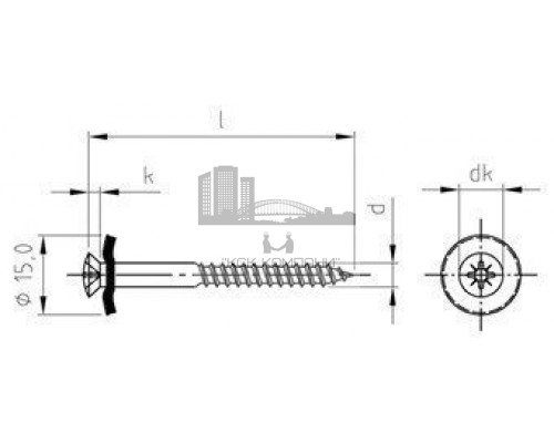 Art. 9167 A2 4,5X30 Z Шуруп по дереву с полупотайной головой с закрепленной EPDM-шайбой (15 мм), шлиц PZ  купить в Москве