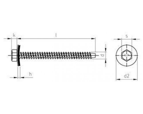 Art. 9059 A2 BZ 6,3X220 Саморез фасадный с тупым концом и шестигранной головкой и EPDM-шайбой 19 мм Art. 9059 A2 BZ 6,3X220 Саморез фасадный с тупым концом и шестигранной головкой и EPDM-шайбой 19 мм