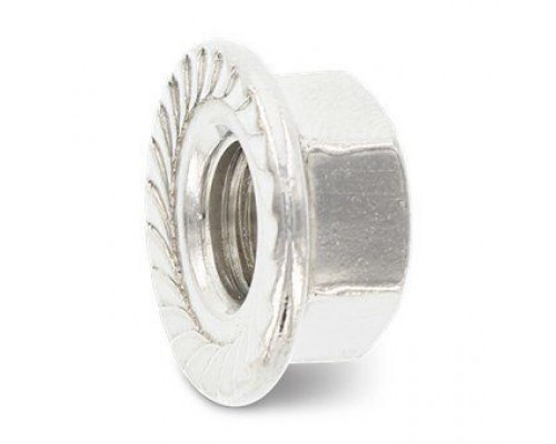 DIN 6923 М8 SW13 A4 Гайка нержавеющая, шестигранная с зубцами фланцевая DIN 6923 М8 SW13 A4 Гайка нержавеющая, шестигранная с зубцами фланцевая