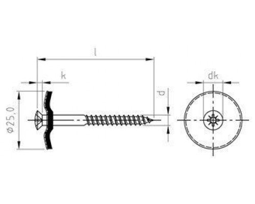 Art. 9169 A2 4,5X45 Z Шуруп по дереву с полупотайной головой с закрепленной EPDM-шайбой (25 мм), шлиц PZ