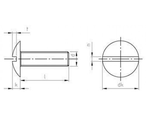 NF E 27-128 A2 M3X40 Винт с низкой полукруглой большой головой и прямым шлицем