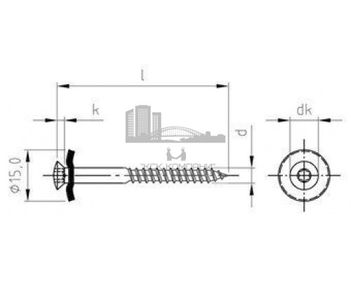 Art. 9187 A2-Cu 4,5X25 TX20 Шуруп по дереву с полупотайной головой с EPDM-шайбой (15 мм), шлиц TX  купить в Москве