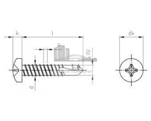 DIN 7504 A4 M 3,9X32 H Саморез самонарезающий сверлоконечный с полукруглой головой форма М и крестообразным шлицем PH (Phillips) нержавеющий  купить в Москве
