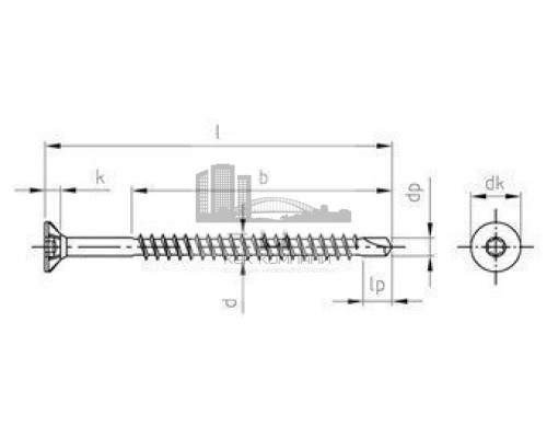 Art. 9244 AISI 410 6,0X140/70 TX30 Шуруп самосверлящий самозенкующийся с потайной головой и неполной резьбой, звездообразный шлиц TX (Torx) нержавеющий  купить в Москве
