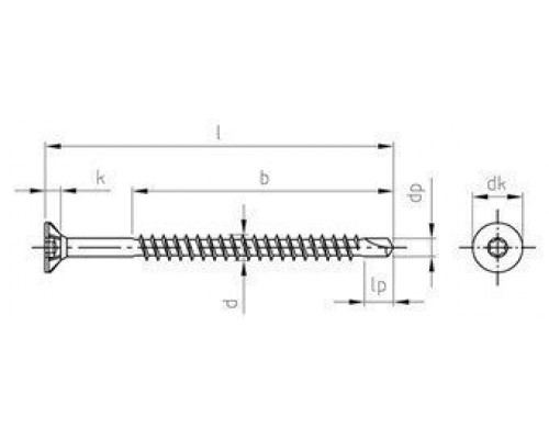 Art. 9244 AISI 410 6,0X160/70 TX30 Шуруп самосверлящий самозенкующийся с потайной головой и неполной резьбой, звездообразный шлиц TX (Torx) нержавеющий