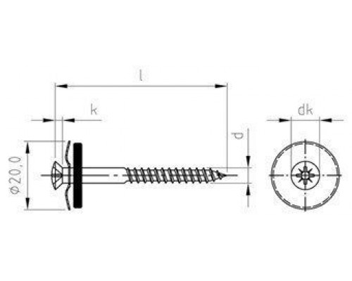 Art. 9168 A2 4,5X55 Z Шуруп по дереву с полупотайной головой с незакрепленной EPDM-шайбой (20 мм), шлиц PZ
