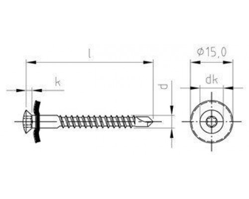 Art. 9387 A2 4,5X35 TX20 Шуруп по дереву c полупотайной головкой и EPDM-шайбой (15 мм) шлиц TX