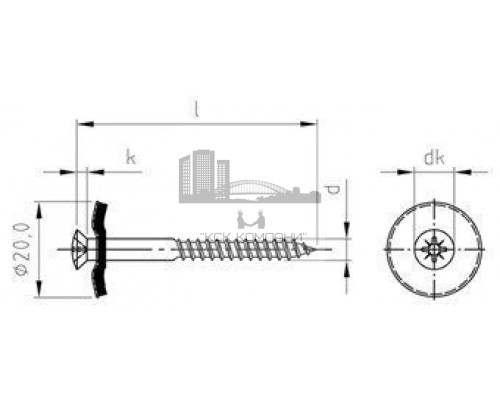 Art. 9068 A2-Cu 4,5X35 Z Шуруп по дереву с полупотайной головой с закрепленной EPDM-шайбой (20 мм), шлиц PZ  купить в Москве