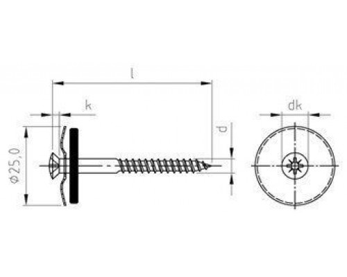 Art. 9169 A2 4,5X25 Z Шуруп по дереву с полупотайной головой с незакрепленной EPDM-шайбой (25 мм), шлиц PZ