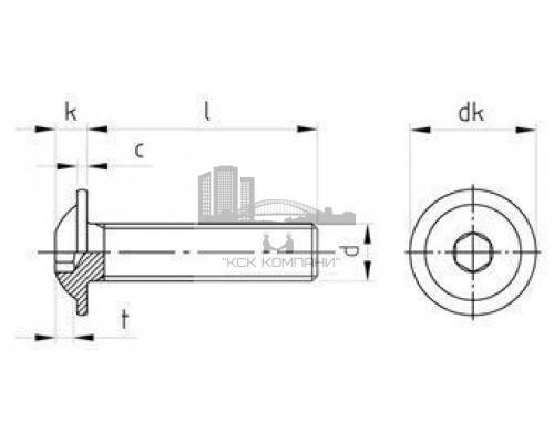 ISO 7380-2 A4 M 4X10/10 Винт нержавеющий с полукруглой головой, фланцем и внутренним шестигранником