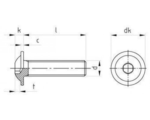 ISO 7380-2 A4 M 6X100/100 Винт нержавеющий с полукруглой головой, фланцем и внутренним шестигранником