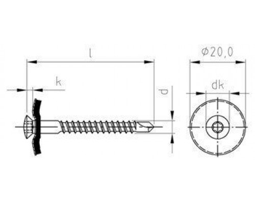 Art. 9388 A2-Cu 4,5X45 TX20 Шуруп по дереву c полупотайной головкой и EPDM-шайбой (20 мм) шлиц TX
