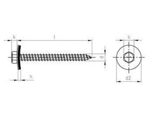 Art. 9098 A2 A 6,5X115 Саморез фасадный с острым концом, шестигранной головой и EPDM-шайбой 22 мм