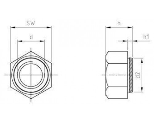Art. 9064 М5 SW8  A2 Гайка нержавеющая шестигранная с резьбовой вставкой