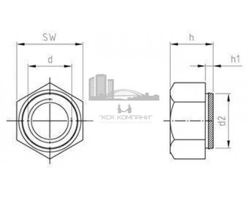 Art. 9064 М6 SW10  A2 Гайка нержавеющая шестигранная с резьбовой вставкой