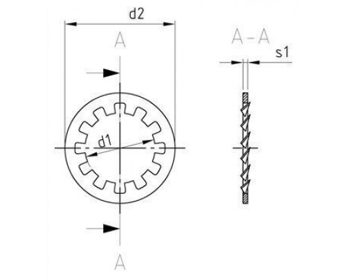 DIN 6797 A2 J 10,5 Шайбы тип J с внутренними зубьями стопорные пружинные
