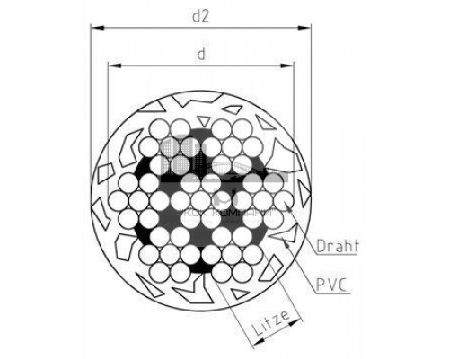DIN 3055 в ПВХ оболочке A4 4,0/6,0 мм Трос для ограждений с покрытием непрозрачным белым ПВХ и плетением 7х7 нержавеющий