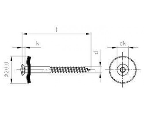 Art. 9088 A2-Cu 4,5X70 TX20 Шуруп по дереву с полупотайной головой с закрепленной EPDM-шайбой (20 мм), шлиц TX