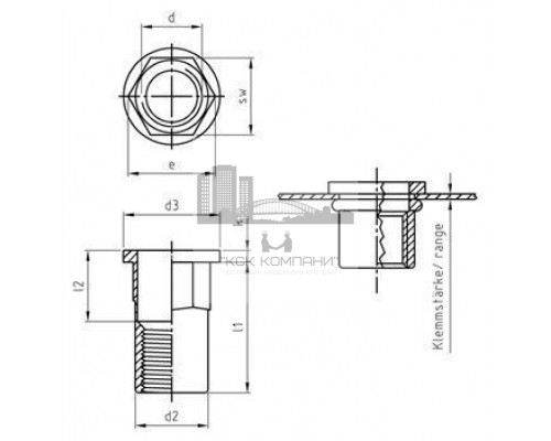 Заклепка М3х9мм Art. 1029 A2 нержавеющая с увеличенным цилиндрическим бортиком, резьбовая, шестигранная