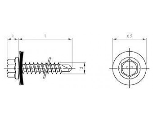 Art. 9504 A2/CV 6,0X140 Винт биметаллический самонарезающий сверлоконечный с уплотнительной шайбой 16 мм (сверл. способность 2 мм)