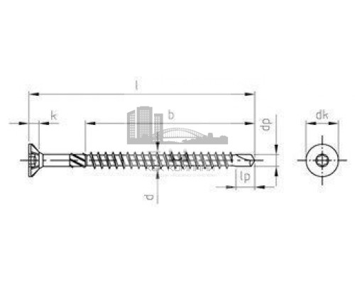 Art. 9246 AISI 410 6,0X140/70 TX25 Шуруп самосверлящий самозенкующий с потайной головой со второй фиксирующей резьбой и звездообразным шлицем TX (Torx) нерж  купить в Москве