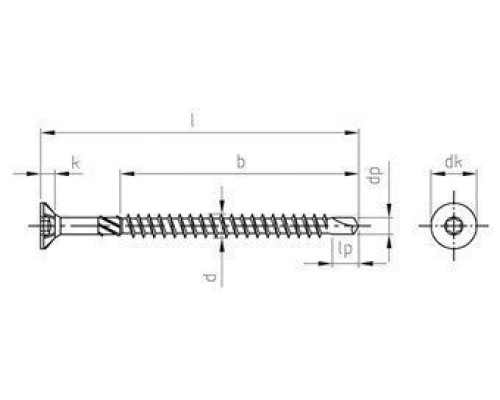 Art. 9246 AISI 410 4,5X45/30 TX20 Шуруп самосверлящий самозенкующий с потайной головой со второй фиксирующей резьбой и звездообразным шлицем TX (Torx) нержа