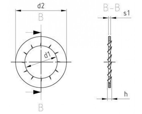 DIN 6798 A4 J 28,0 Шайбы тип J с внутренними зубьями стопорные пружинные