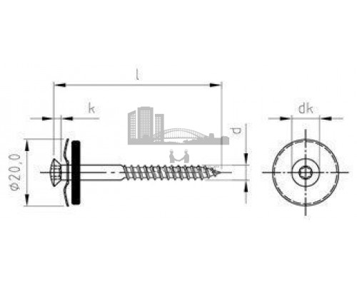 Art. 9088 A2 4,5X30 TX20 Шуруп по дереву с полупотайной головой с незакрепленной EPDM-шайбой (20 мм), шлиц TX  купить в Москве