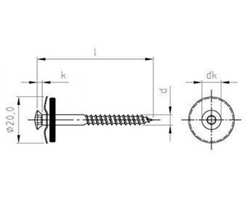 Art. 9088 A2 4,5X50 TX20 Шуруп по дереву с полупотайной головой с незакрепленной EPDM-шайбой (20 мм), шлиц TX Art. 9088 A2 4,5X50 TX20 Шуруп по дереву с полупотайной головой с незакрепленной EPDM-шайбой (20 мм), шлиц TX