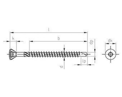 Art. 9241 AISI 410 5,0X45/30 TX20 Шуруп самосверлящий самозенкующийся с полупотайной головкой со второй фиксирующей резьбой, с углом головки 60° и звездо
