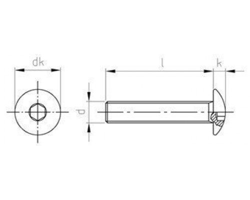 ISO 7380-1 A2 M8X40 A/F 5,5 Винт с полной резьбой и полукруглой головой без фланца