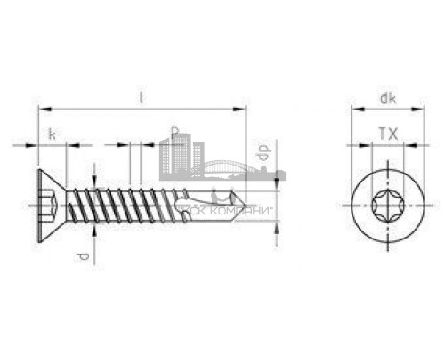 DIN 7504 A2 O 5,5X80 TX25 Винт самонарезающий сверлоконечный с потайной головой форма O и звездообразным шлицем TX (Torx) нержавеющий  купить в Москве
