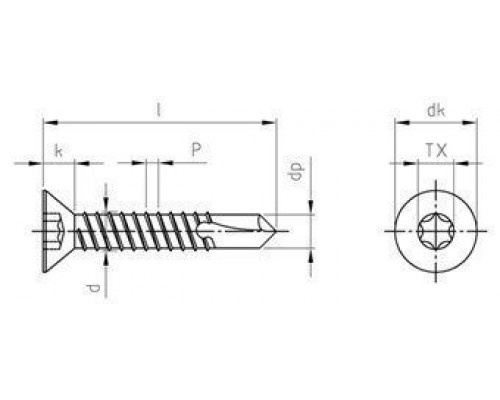 DIN 7504 A2 O 4,2X45 TX20 Винт самонарезающий сверлоконечный с потайной головой форма "O" и звездообразным шлицем TX (Torx) нержавеющий